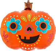 28" Mighty Bright Sugar Skull Pumpkin Helium Foil Balloon 1ct #35904