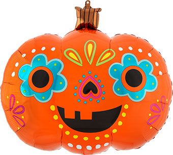 28" Mighty Bright Sugar Skull Pumpkin Helium Foil Balloon 1ct #35904