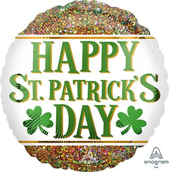 18" Happy St. Patricks Day Glitter Helium Foil Balloon (1 PACK) #42359