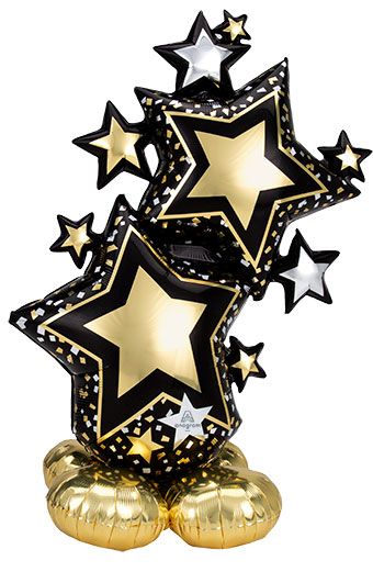 AIRLOONZ STAR BLACK/GOLD CLUSTER 59" (PKG) #42463
