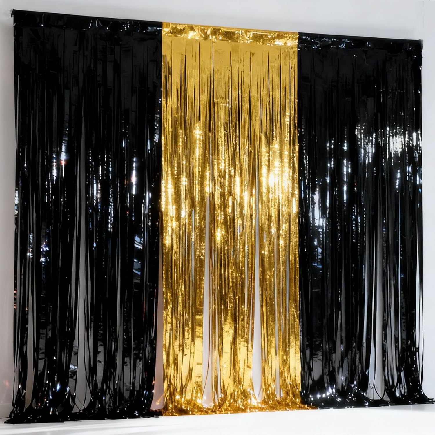3-Pack Black Gold Foil Fringe Curtain,Party Decoration Streamer | 9.9*6.5Ft Party Backdrop,Birthday Tinsel,Happy Retirement Back Drop,Graduation ,Farewell,Summer Back to School