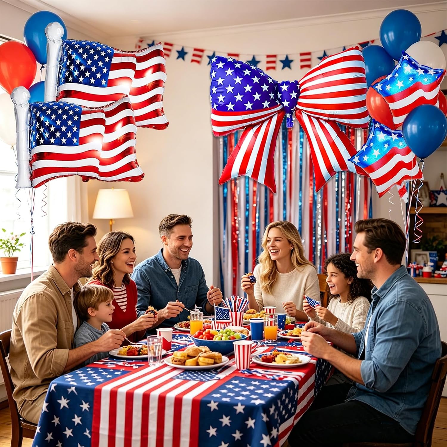 5 PCS 4Th of July Patriotic Balloons Set, American Flag Balloons USA Flag Bow Foil Balloon for Independence Day Memorial D Labor Day Red White Blue Party Decorations