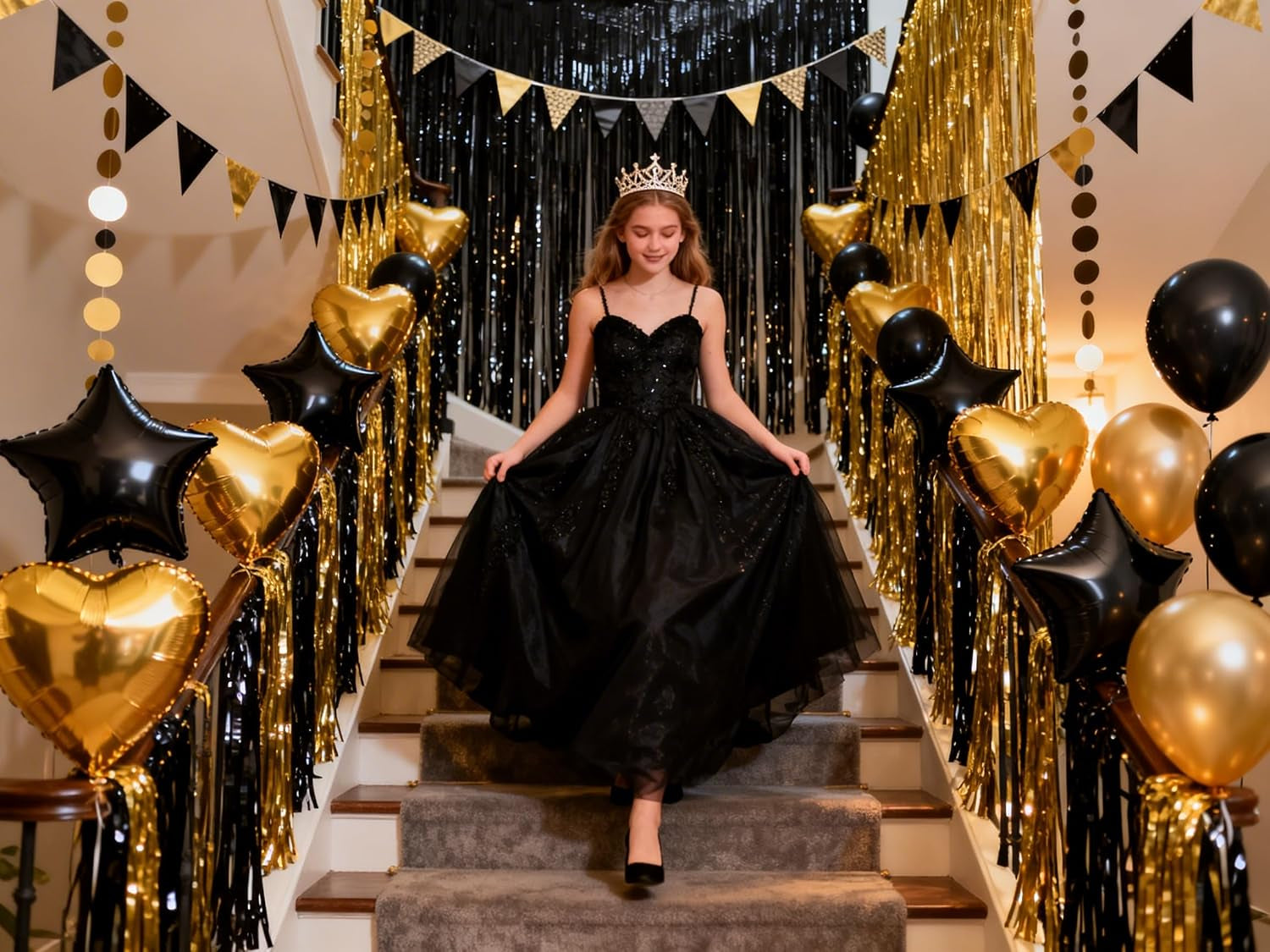 3-Pack Black Gold Foil Fringe Curtain,Party Decoration Streamer | 9.9*6.5Ft Party Backdrop,Birthday Tinsel,Happy Retirement Back Drop,Graduation ,Farewell,Summer Back to School