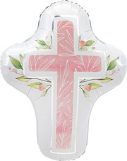 28" Pink Religious Cross Helium Foil Balloon 1ct #44509