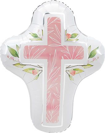 28" Pink Religious Cross Helium Foil Balloon 1ct #44509