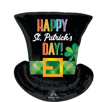 24" St. Patricks Day TOP HAT Shape Helium Foil Balloon (1 PACK) #46407