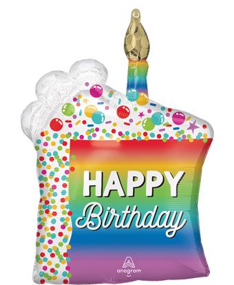 28" Happy Birthday Rainbow Cake Slice Helium Foil Balloon (1 PK) #46442