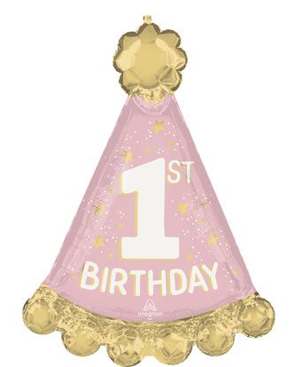 34" 1st Birthday Pink Party Hat "Little Miss ONE-DERFUL" Helium Foil Balloon 1ct #46713