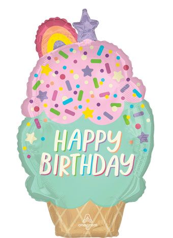 30" Large Shape Ice Cream Party Happy Birthday Balloon 1ct #46961