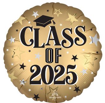 18" Class of 2025 Grad Gold with Stars Helium Foil Balloons (5 Pack) #47464
