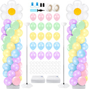 2 Sets Daisy Pastel Party Balloon Column Stand Kit, Adjustable Groovy Balloon Arch Stand Kit for Macaron Boho Summer Daisy Floral Theme Easter Party Decoration