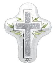 28" Pearl Silver Religious Holy Cross Shape Helium Foil Balloons 1ct #47825