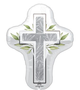 28" Pearl Silver Religious Holy Cross Shape Helium Foil Balloons 1ct #47825