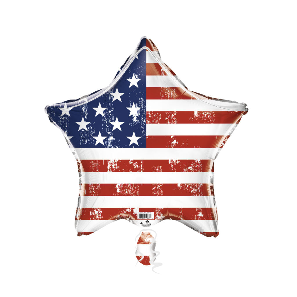 18" Star Shape Patriotic USA Flag Foil Balloon (10 PACK) #48607