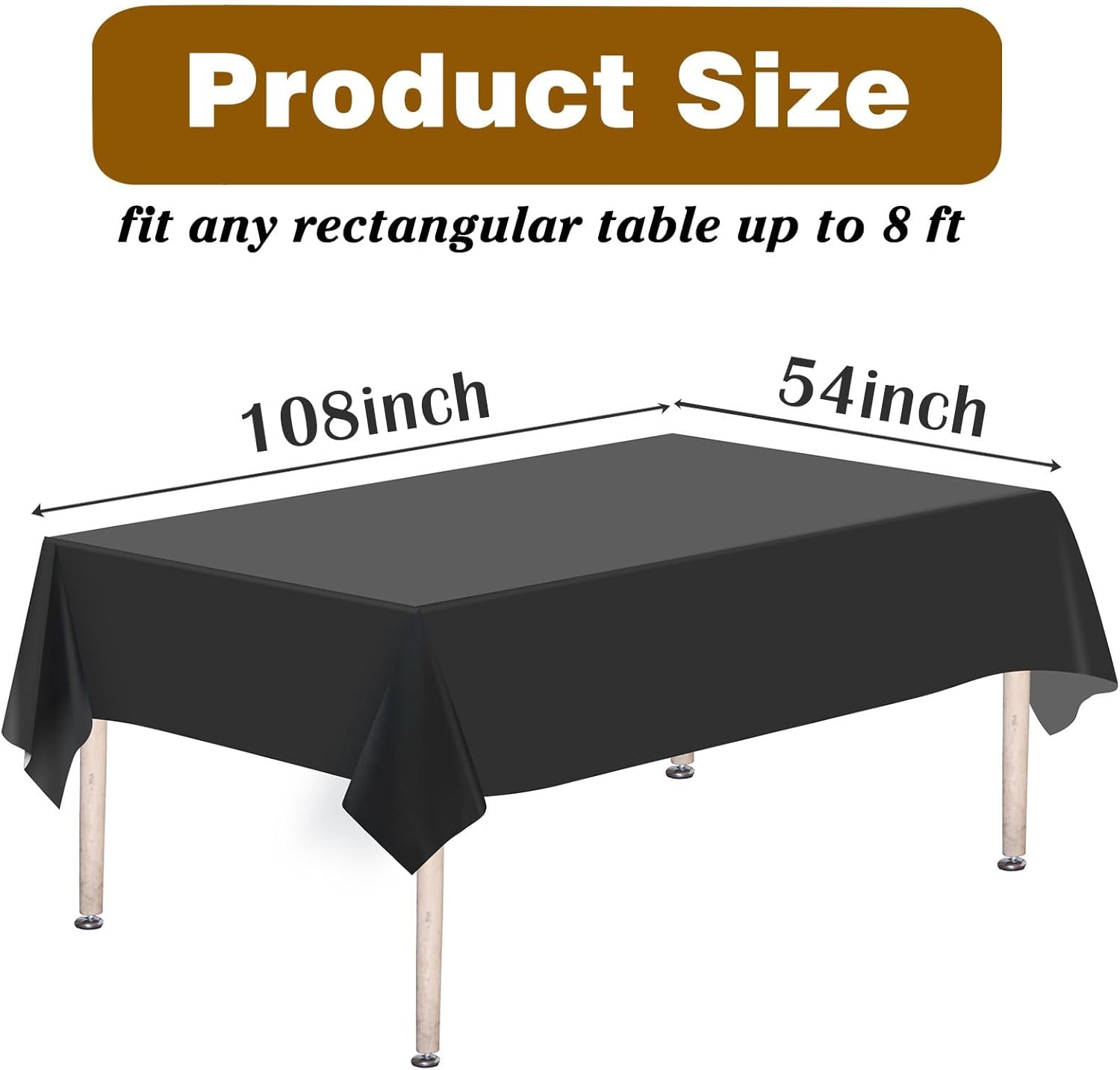 6PCS Black Plastic Tablecloths 54 X 108 Inch, Disposable Table Cloths Rectangle Party Table Covers