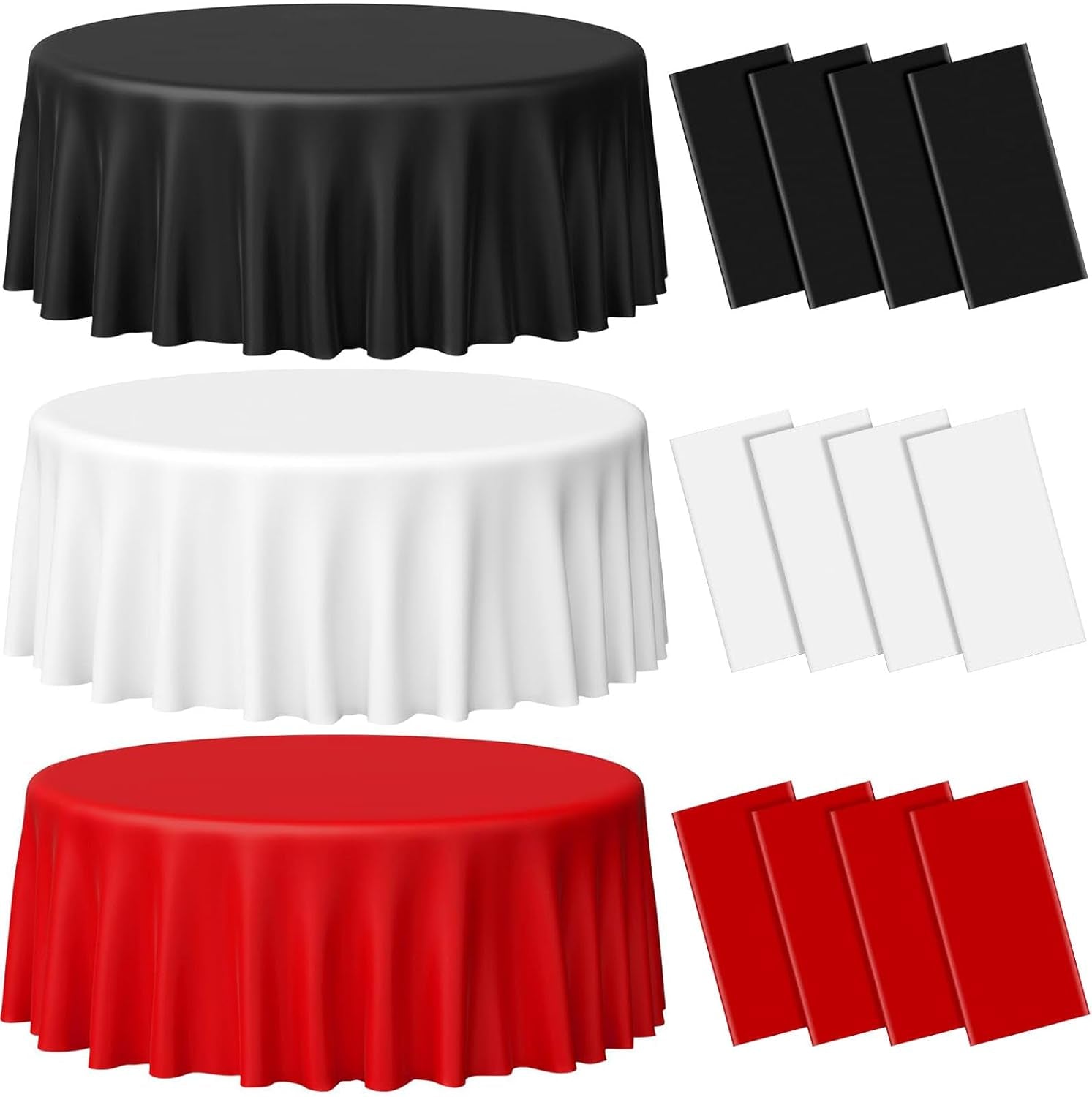 12 Pcs Disposable Tablecloths,84 Inch round Table Covers, Red Black White Plastic Tablecloths Bulk, Table Cover for Birthday Wedding Anniversary Graduation Party Decorations Supplies