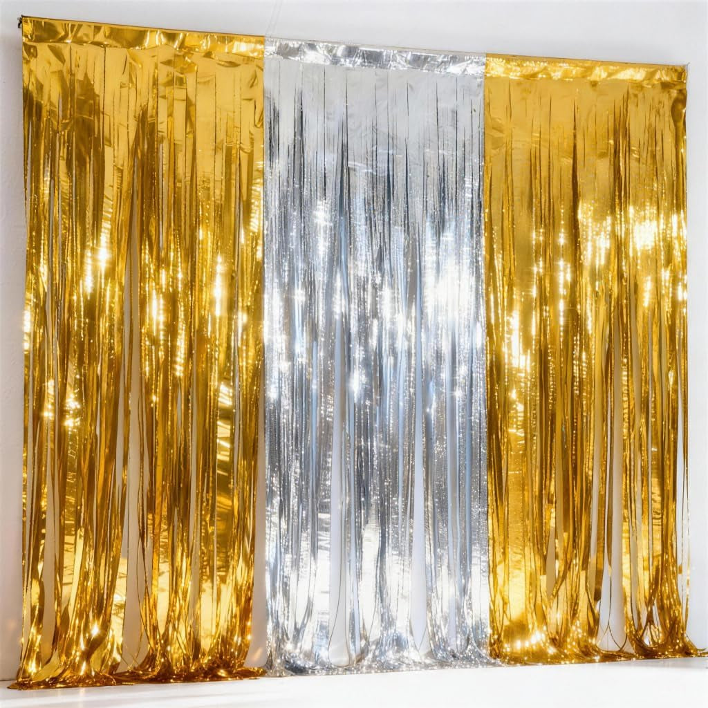 3-Pack Black Gold Foil Fringe Curtain,Party Decoration Streamer | 9.9*6.5Ft Party Backdrop,Birthday Tinsel,Happy Retirement Back Drop,Graduation ,Farewell,Summer Back to School