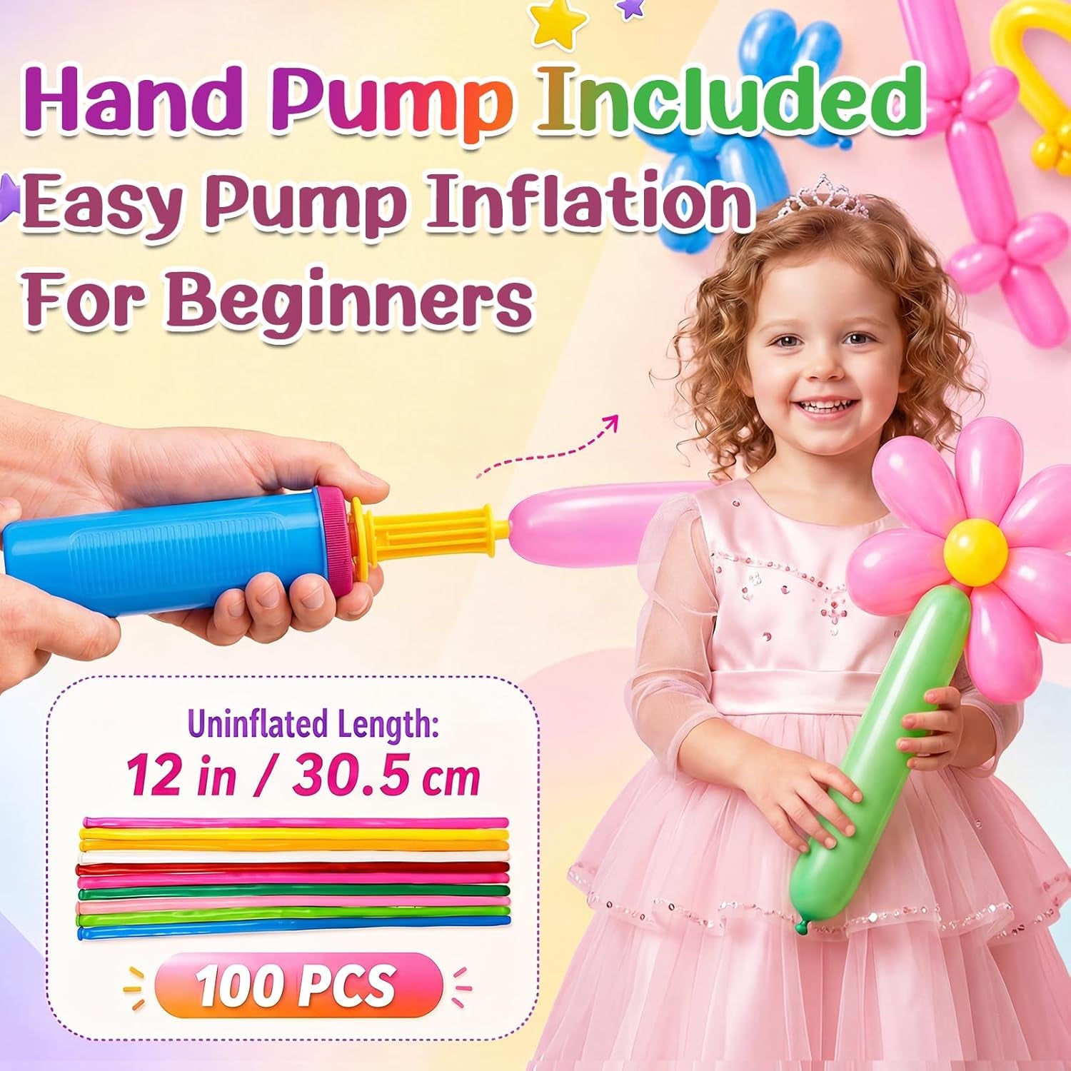 100 Pcs Premium Latex 260 Balloons Kit with Pump for Kids Party | Twisting Long Balloons to Make Animals Flowers, Fun Rainbow Balloons for Party Boys Girls Birthday Gifts Clowns Wedding Decor