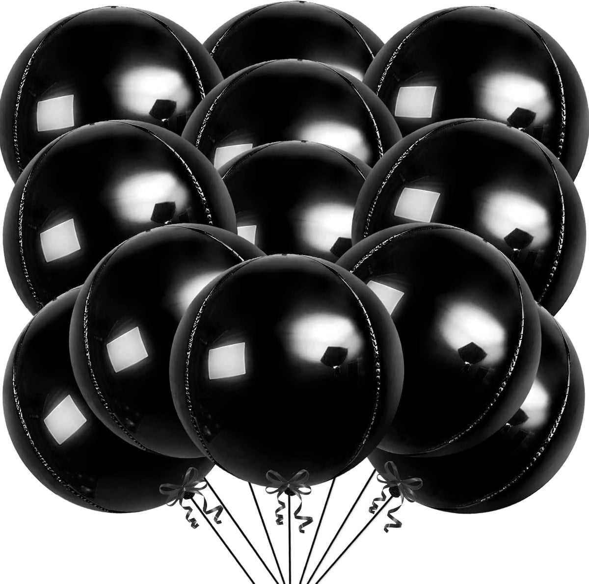 22-Inch Black Mylar Round Foil Balloons - Pack of 12