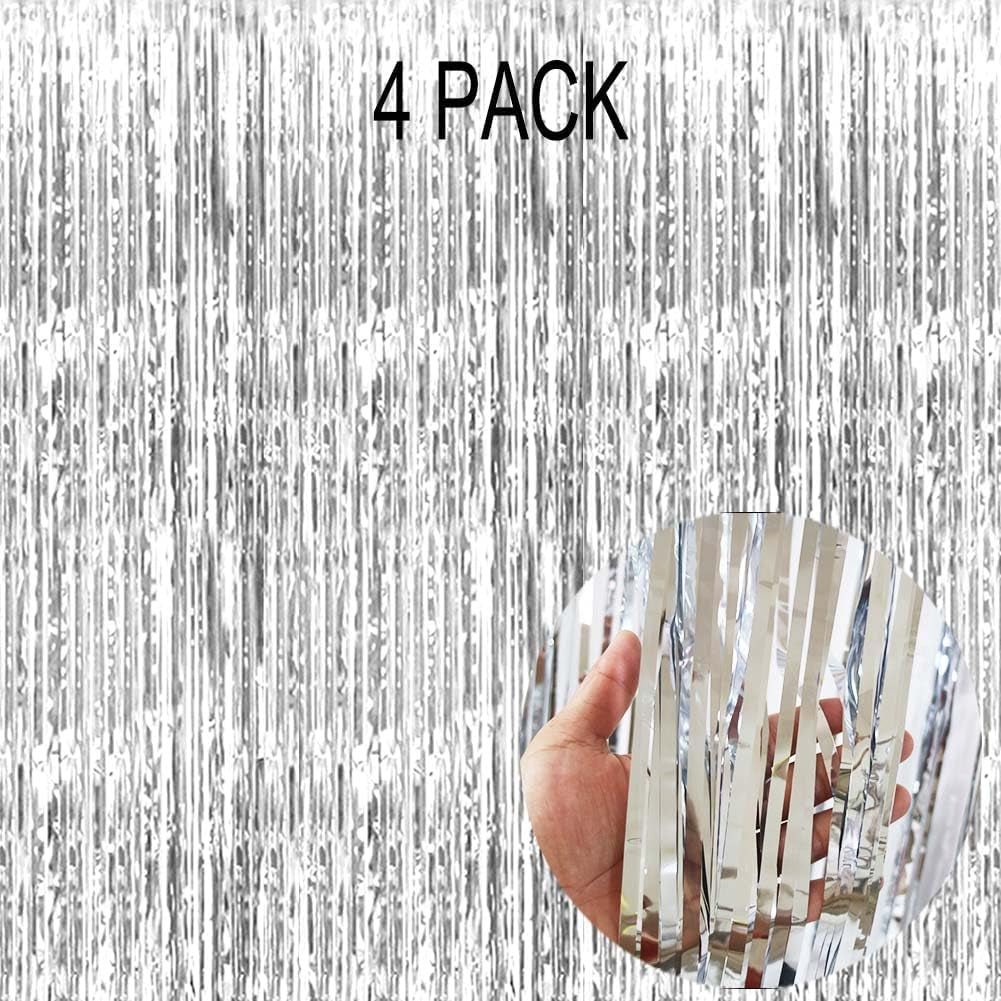 Blue Foil Fringe Curtain- 4 Pack of 3.2X8.2Ft Blue Streamers Backdrop Curtains for Party Decorations