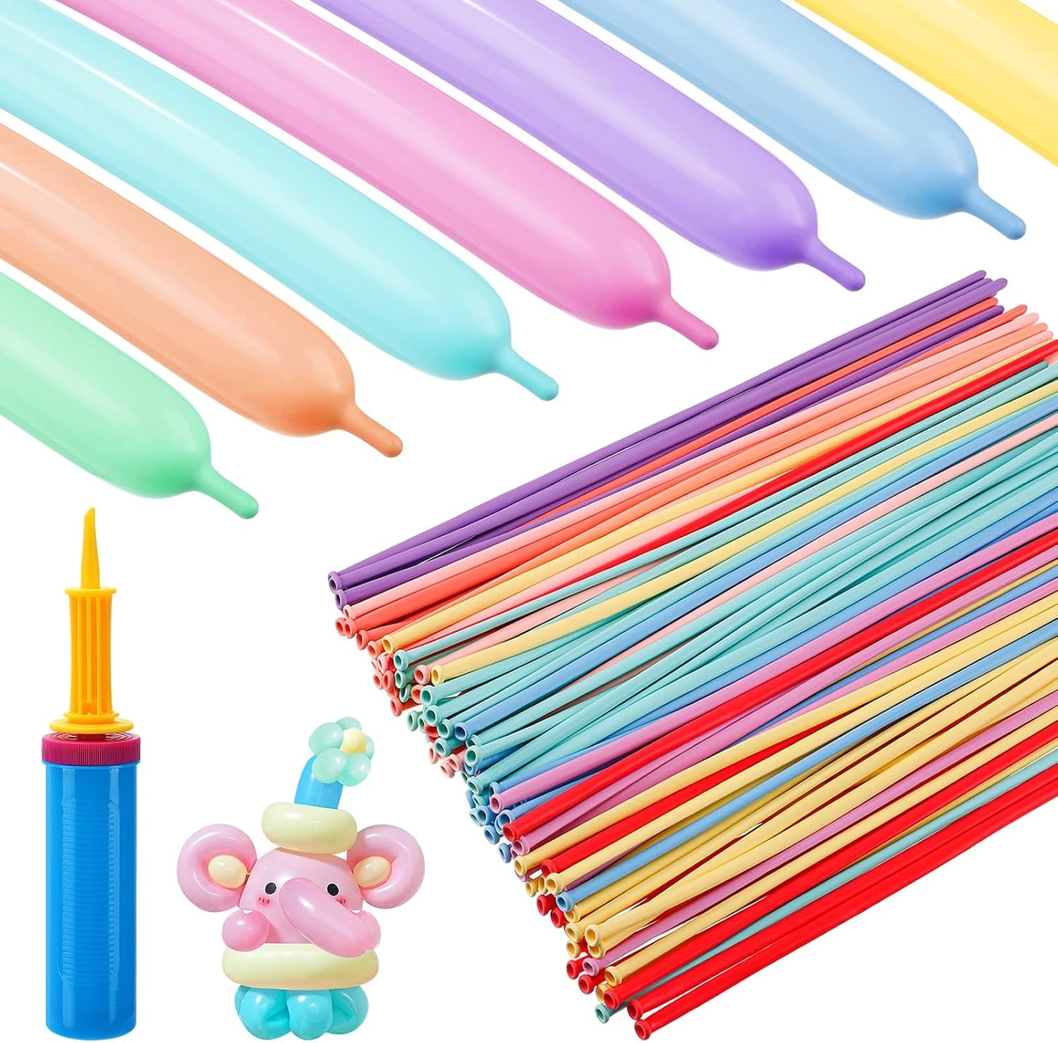 100 Pcs Premium Latex 260 Balloons Kit with Pump for Kids Party | Twisting Long Balloons to Make Animals Flowers, Fun Rainbow Balloons for Party Boys Girls Birthday Gifts Clowns Wedding Decor