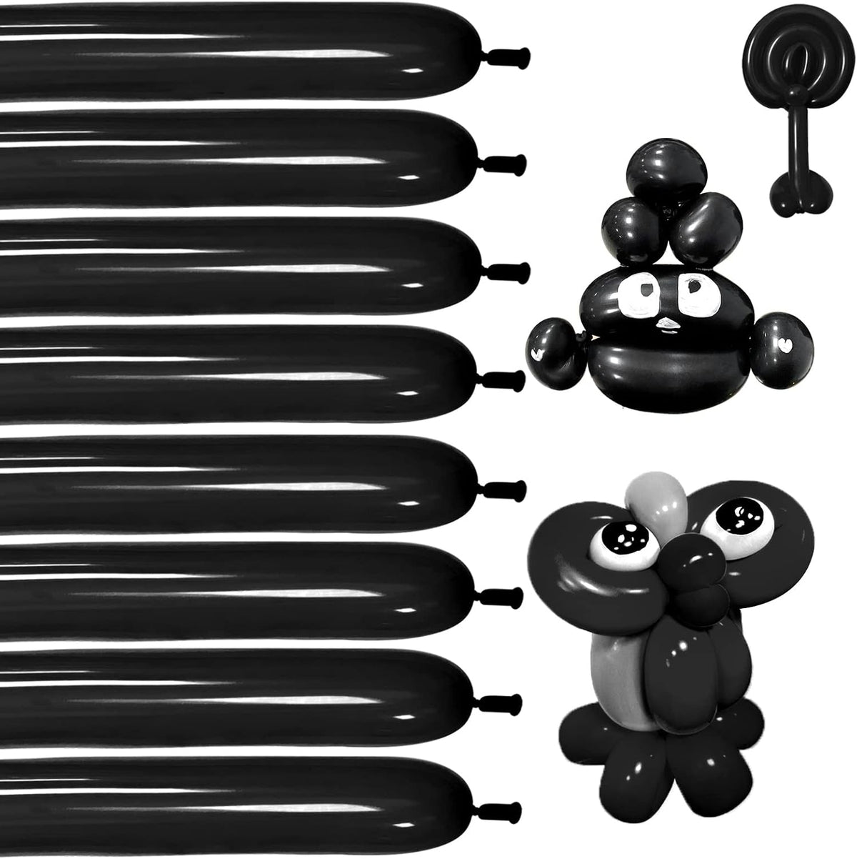 Premium Black 260Q Latex Balloons - 100 Pack for Twisting Animal Models, Ideal for Halloween, Christmas, Weddings, and Birthdays