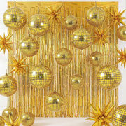 24 Pcs Gold Disco Party Decoration Sets 22'' 4D Ball Star Balloons Bright Metallic Tinsel Foil Fringe Curtains for Graduation Western Cowgirl Bride to Be Bachelorette