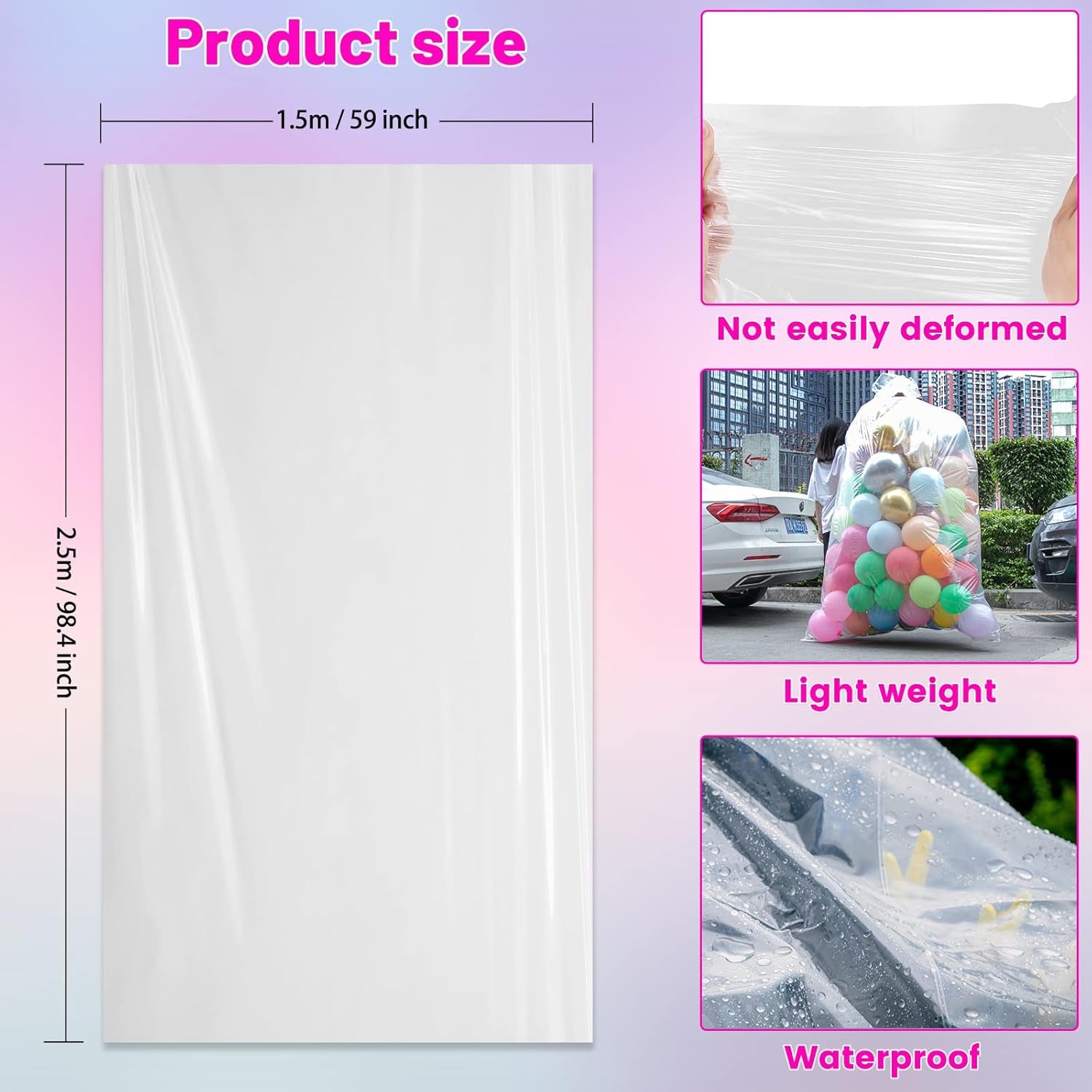 4 Pcs 98.4 X 59 Inches Clear Large Balloon Bags for Transport | Christmas Tree Disposal and Storage Bag, Balloon Drop Bag, Giant Carrying Storage Bags for Wedding Birthday Party Supplies