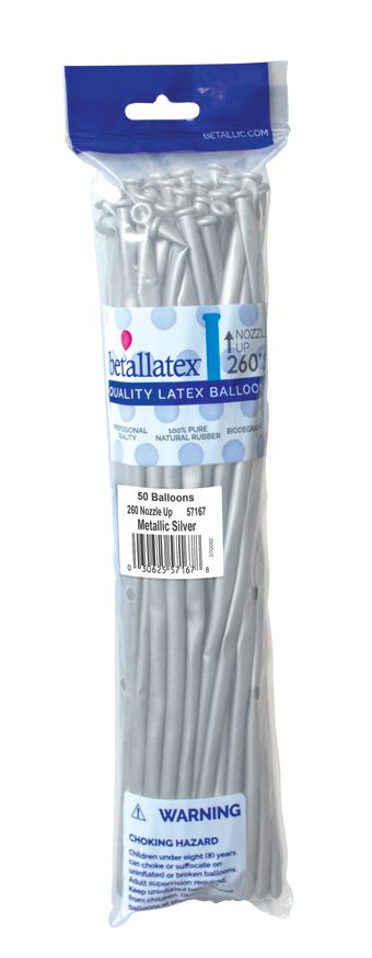 260B Sempertex Twisting Balloons Metallic silver 50 Bag #57167
