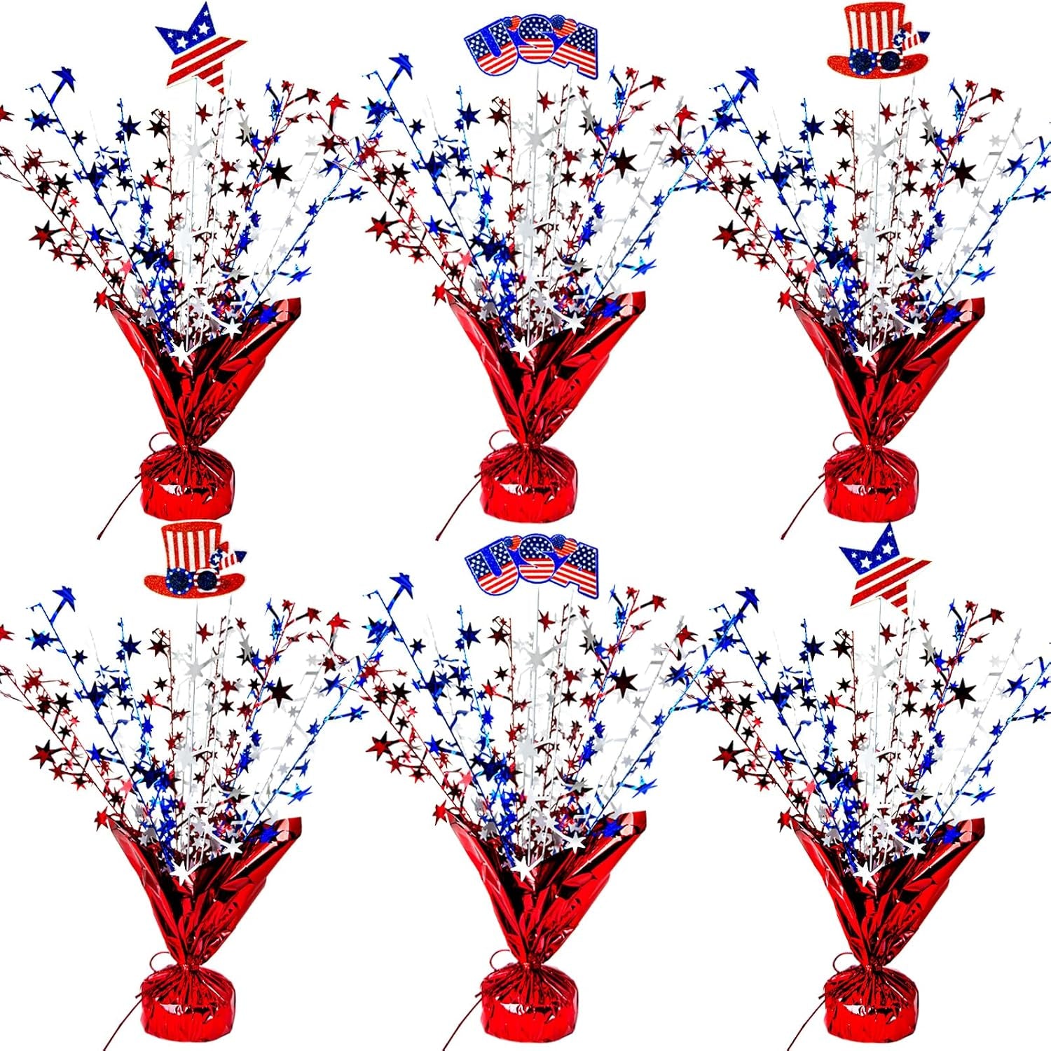 6 Pcs 4Th of July Table Decoration Red White and Blue Table Centerpiece Metallic Foil Spray Star Burst Patriotic 250Th Anniversary Independence Memorial Labor Veteran Day Tabletop Party Decor