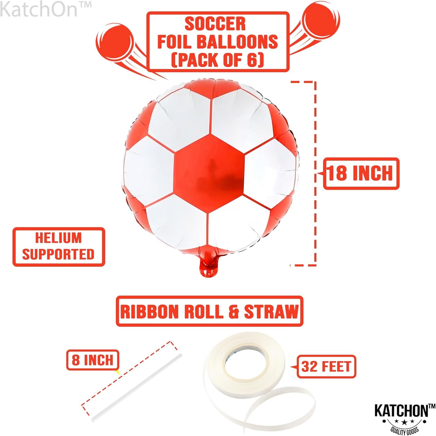 , Red Soccer Balloons -18 Inch, Pack of 6 | Soccer Birthday Party Decorations, Sports Themed Party Decorations | Soccer Decorations for Party with Red and White Balloons