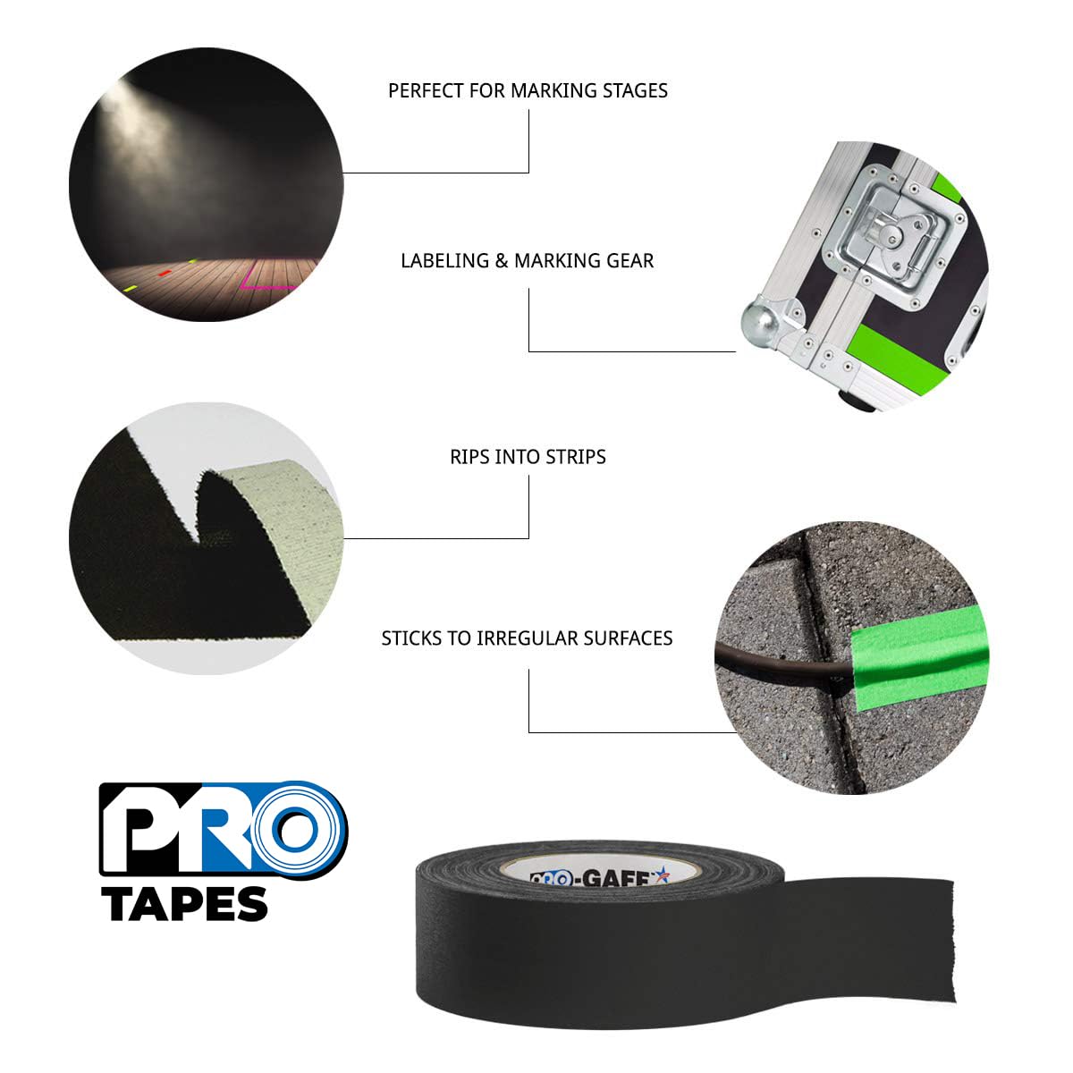 ProTapes Pro Gaff Premium Matte Cloth Gaffer's Tape with Rubber Adhesive, 11 mils Thick, 55 yds Length, 3" Width, Black (Pack of 1)