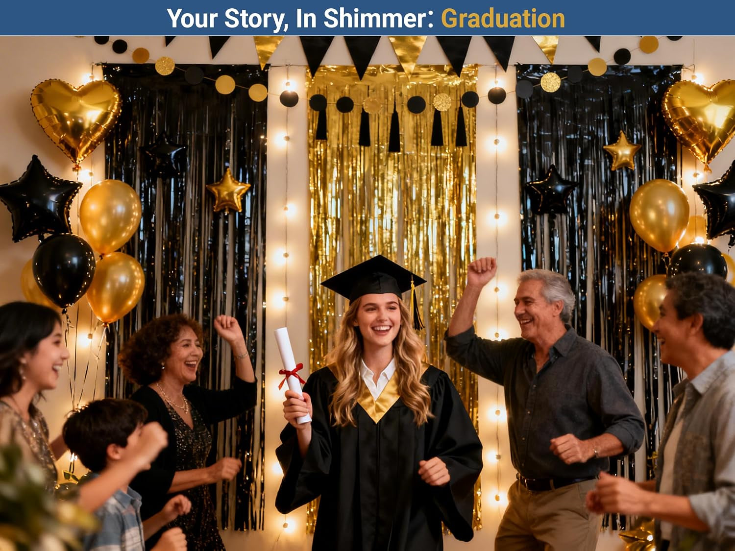 3-Pack Black Gold Foil Fringe Curtain,Party Decoration Streamer | 9.9*6.5Ft Party Backdrop,Birthday Tinsel,Happy Retirement Back Drop,Graduation ,Farewell,Summer Back to School