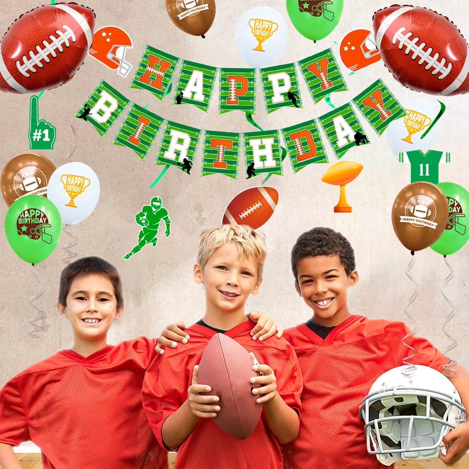 Football Party Supplies-164Pcs Football Birthday Party Decorations&Tableware Set Include Football Paper Plates and Napkins Cups Tablecloth Banner Balloons, Football Theme Party Supplies for Game Day