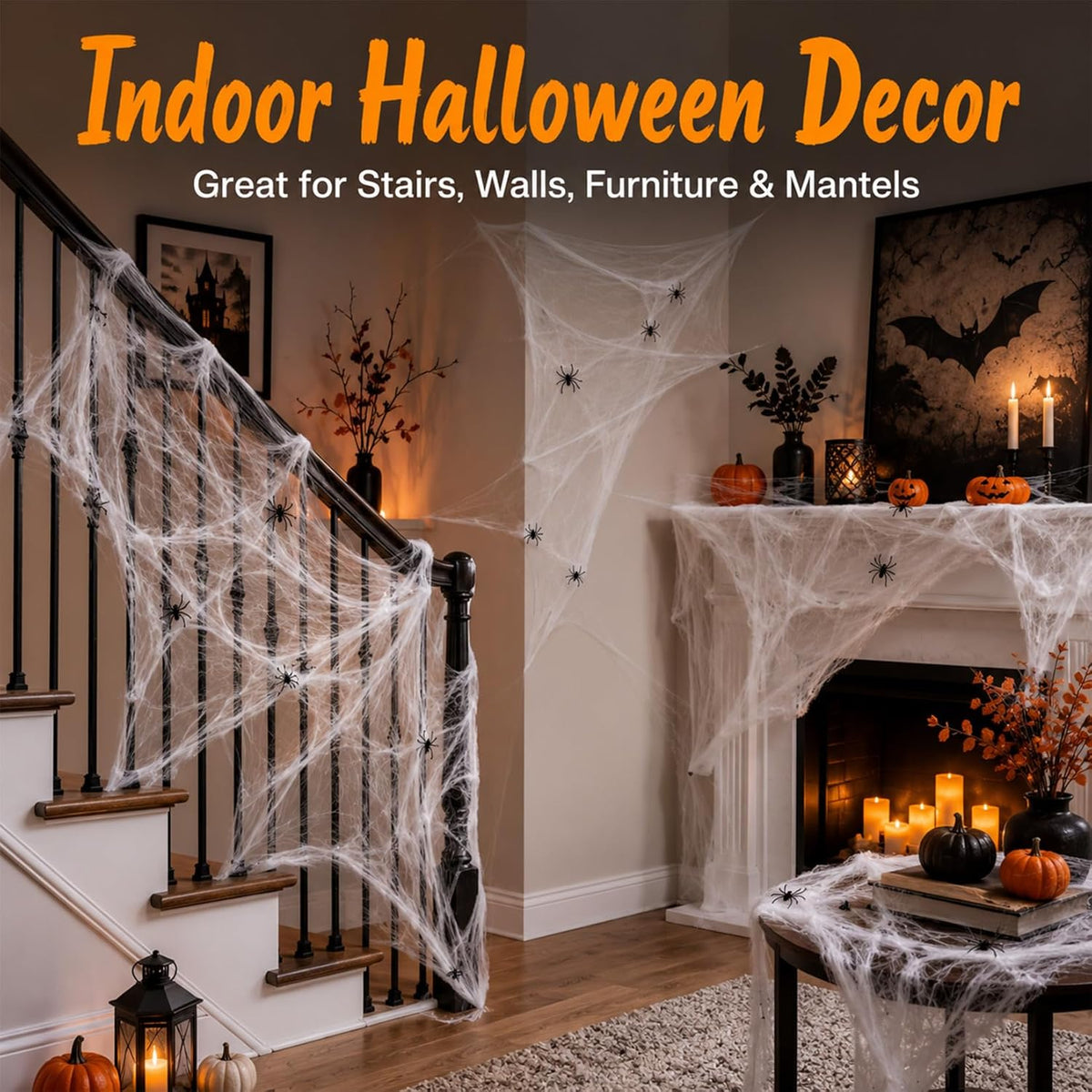 1100 Sqft Halloween Spider Webs - Outdoor Cobwebs with 40 Spiders