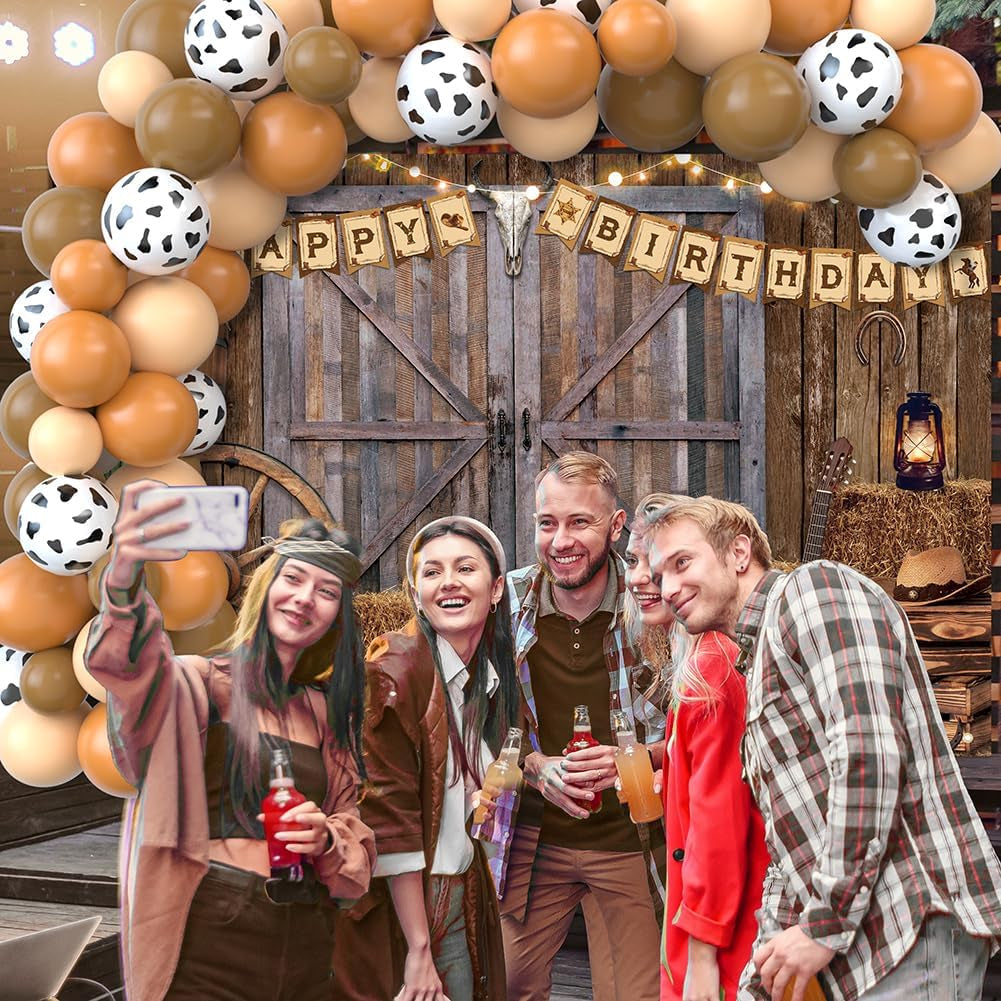 Cowboy Birthday Party Decorations Western Birthday Party Supplies, 65Pcs Cowboy Balloons and 1Pcs Western Birthday Backdrop for Cowboy Rodeo Birthday Party Country Western Baby Shower