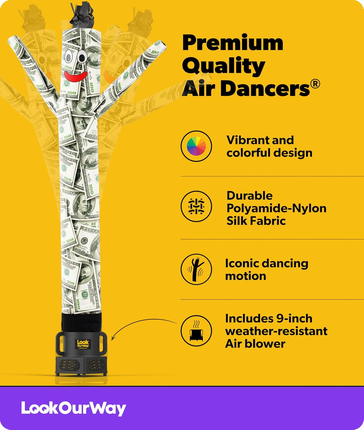 Air Dancers Wacky Waving Inflatable Tube Man - 7Ft Tall Inflatable Dancing Man with Weather-Resitant Blower for Business Advertising - Character Money Theme - Billionaire