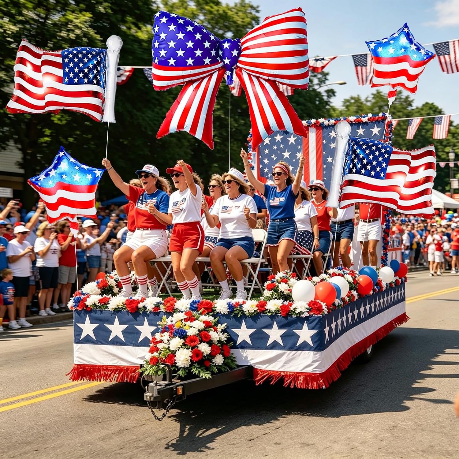 5 PCS 4Th of July Patriotic Balloons Set, American Flag Balloons USA Flag Bow Foil Balloon for Independence Day Memorial D Labor Day Red White Blue Party Decorations