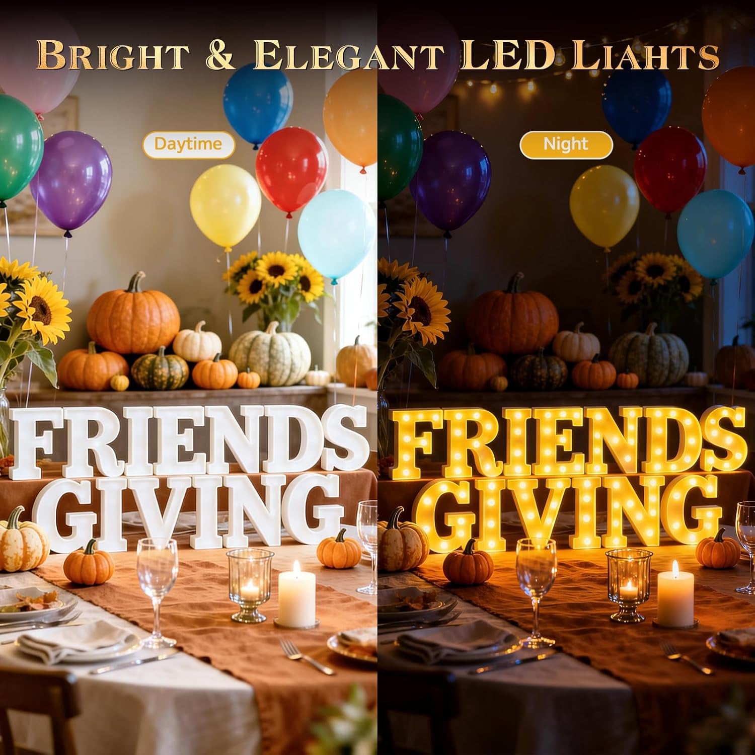Friends Giving Party Decorations, Light up Letters Sign with 40 round Pearlescent Balloons, Led Marquee Lights Table Decoration for Friends Themed Party Birthday Galentines Decor Thanksgiving