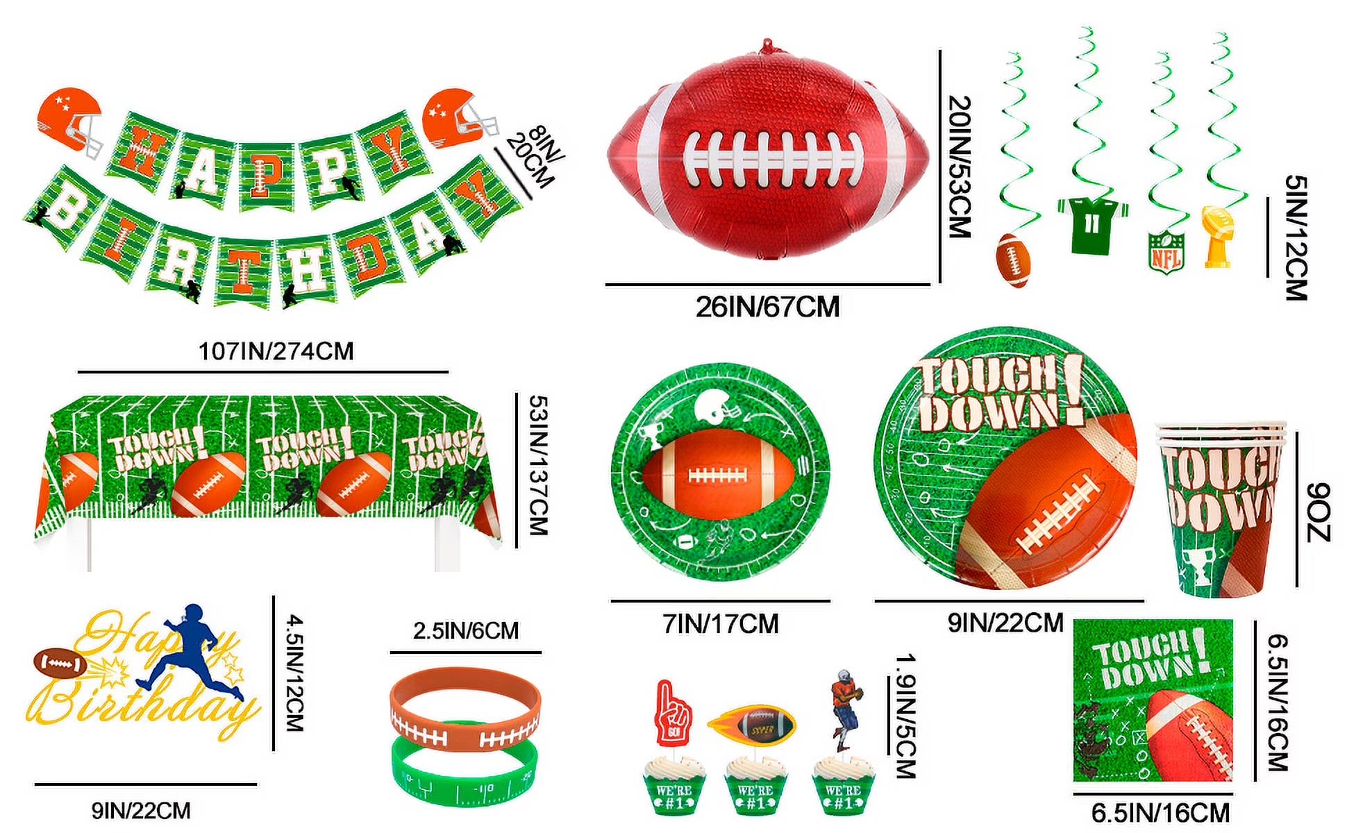 Football Party Supplies-164Pcs Football Birthday Party Decorations&Tableware Set Include Football Paper Plates and Napkins Cups Tablecloth Banner Balloons, Football Theme Party Supplies for Game Day
