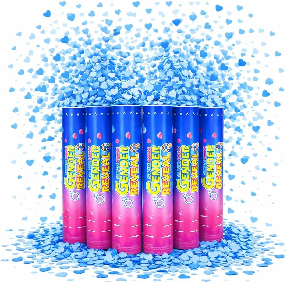 Gender Reveal Confetti Cannons Party Poppers – Gender Reveal Cannon Kit with Heart-Shaped Confetti – Easy Twist Shooters for Baby Reveal Party Decorations (Blue Confetti Cannoons)