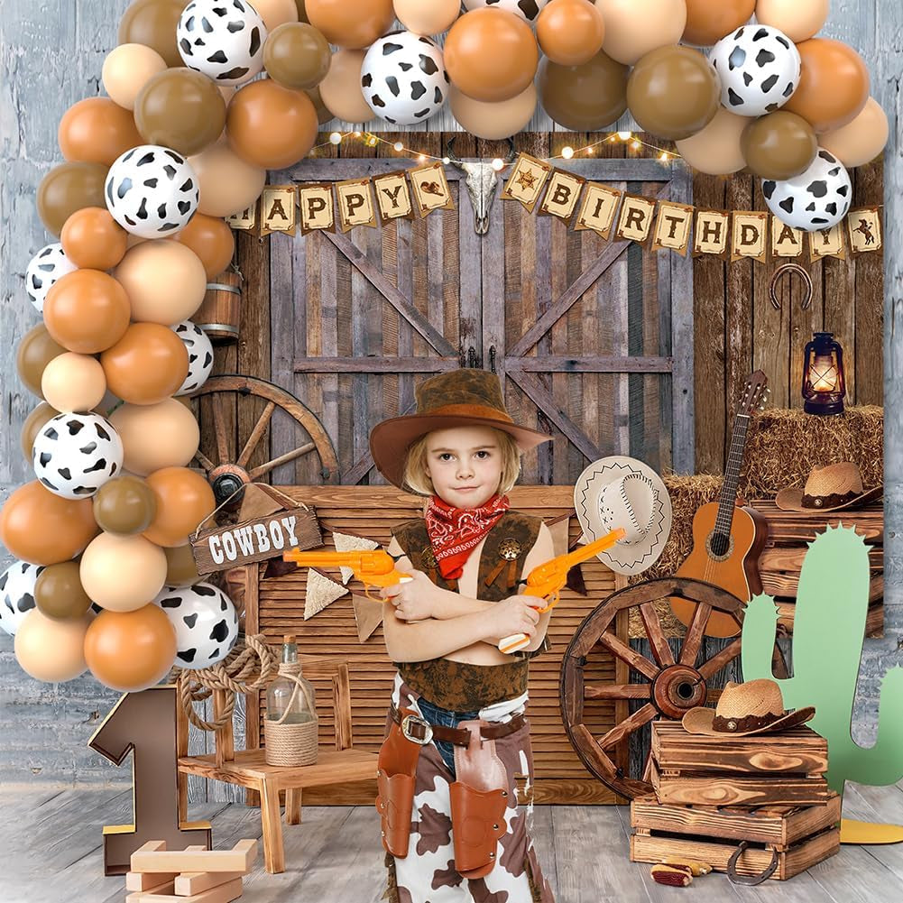 Cowboy Birthday Party Decorations Western Birthday Party Supplies, 65Pcs Cowboy Balloons and 1Pcs Western Birthday Backdrop for Cowboy Rodeo Birthday Party Country Western Baby Shower