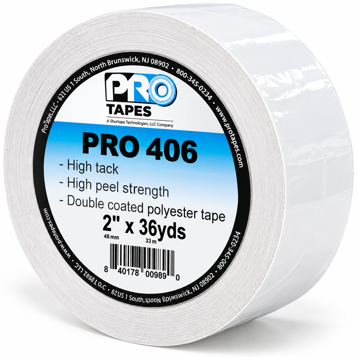 Pro Tapes UGlu Pro 406 Rubber Double Coated Multi Purpose Film Tape, 3.2 mils Thick, 36 yds Length x 2" Width, Clear (Pack of 1)