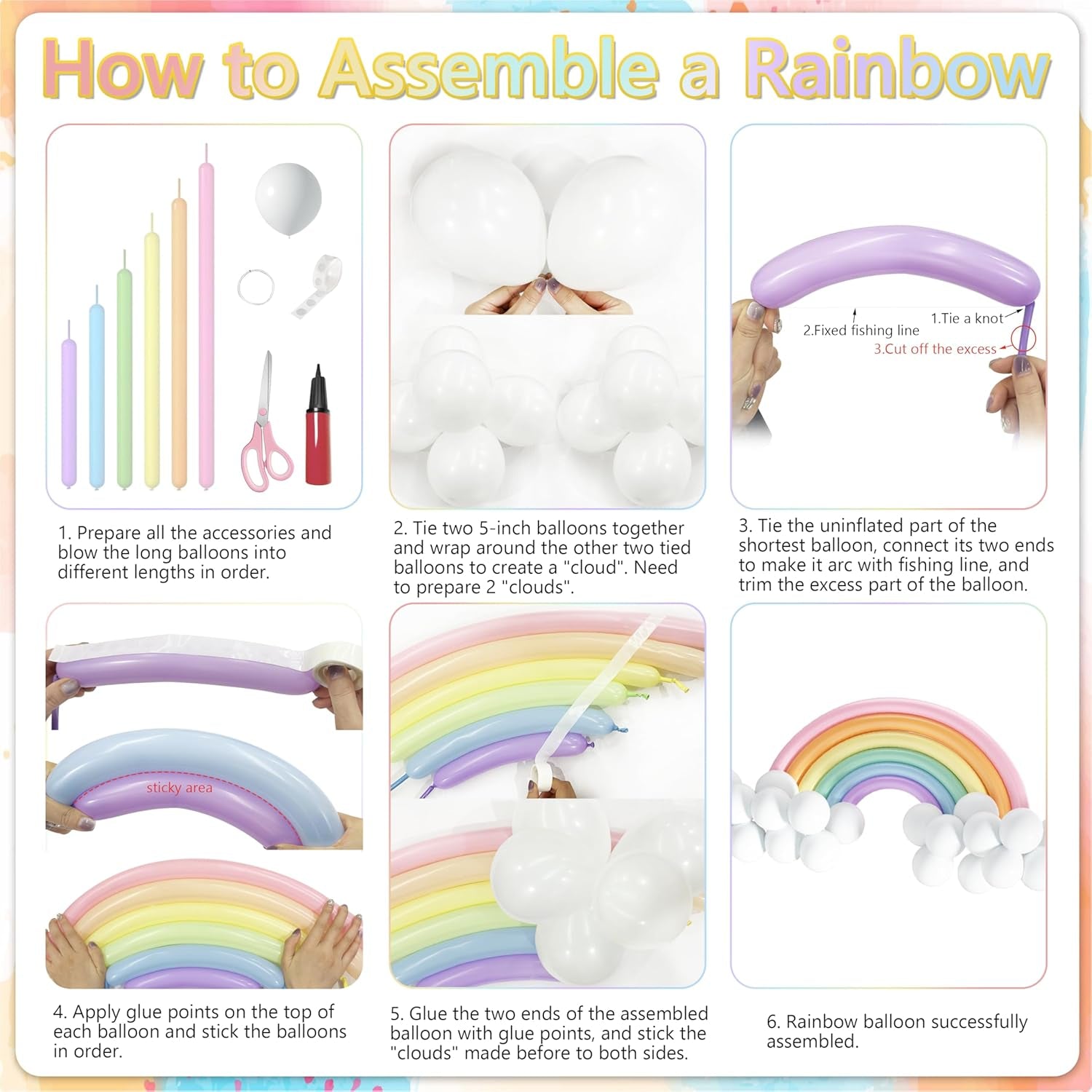 Pastel Rainbow Birthday Decorations 182Pcs Rainbow Party Supplies, Include Pastel Balloon Arch Kit with Rainbow Foil Balloons Streamer Backdrop Tablecloth Banner Garland Cake Toppers Paper Pompoms