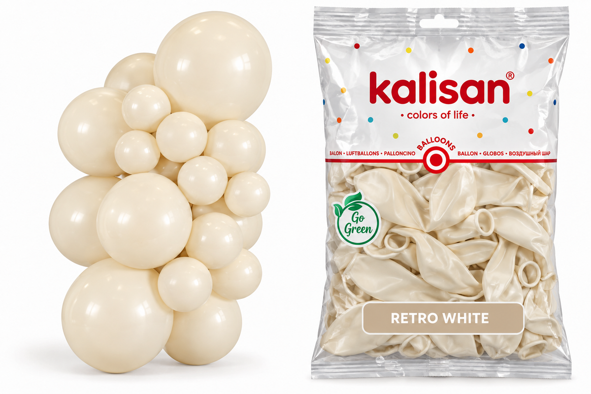 18" Kalisan Retro White Latex Balloons 25 Count Bag - SKU #41659