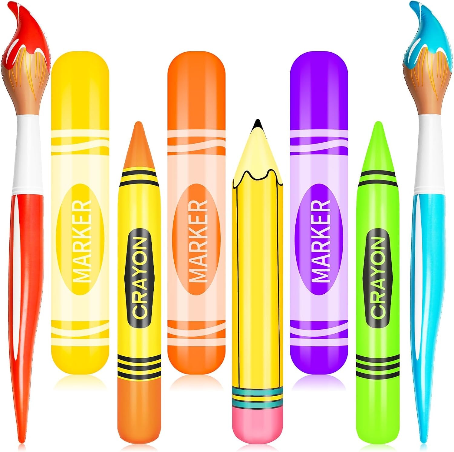 8 Pcs Colorful Art Party Decorations Set with Inflatable Paint Brushes Balloons Marker Pencil Crayon Balloons Prop Kit for Art Paint Back to Party Favor
