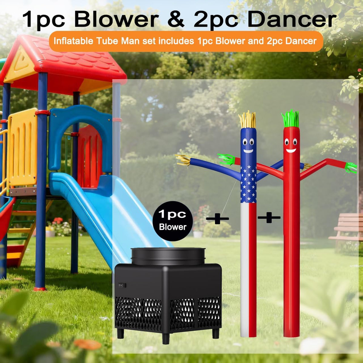 7FT Inflatable Tube Man with 1Pc Blower & 2Pc Dancer, Sky Air Waving Puppet Dancer, Blow up Wacky Wavy Inflatable Flappy Arm Guy for Party, Amusement Park,Outdoor Decoration Advertising