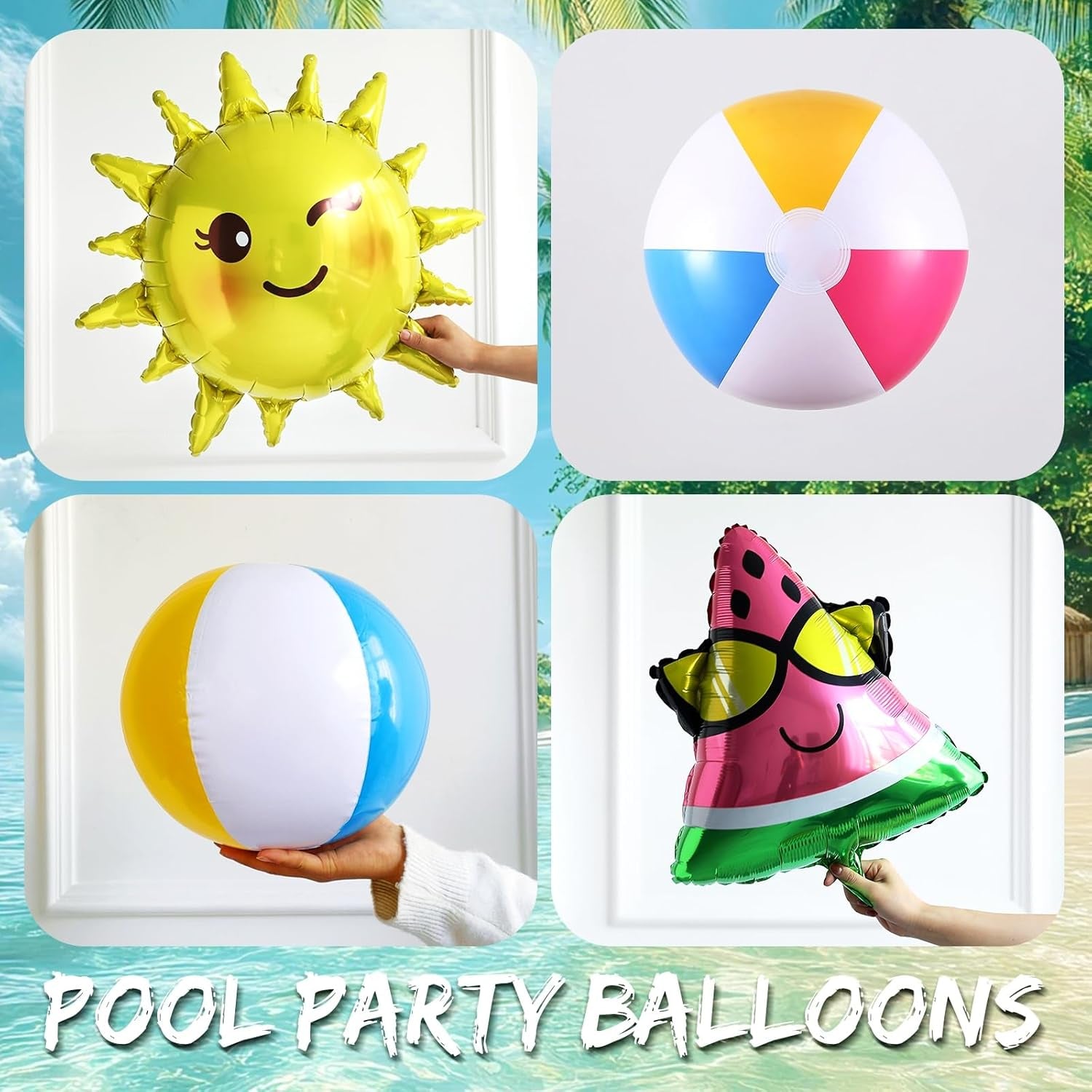 134Pcs Tropical Summer Beach Pool Party Balloon Garland Arch Kit,With Inflatable Beach Balls,Watermelon,Sun Foil Balloons for Hawaiian Luau Birthday Graduation Party Decorations - Hot Pink Yellow Blue
