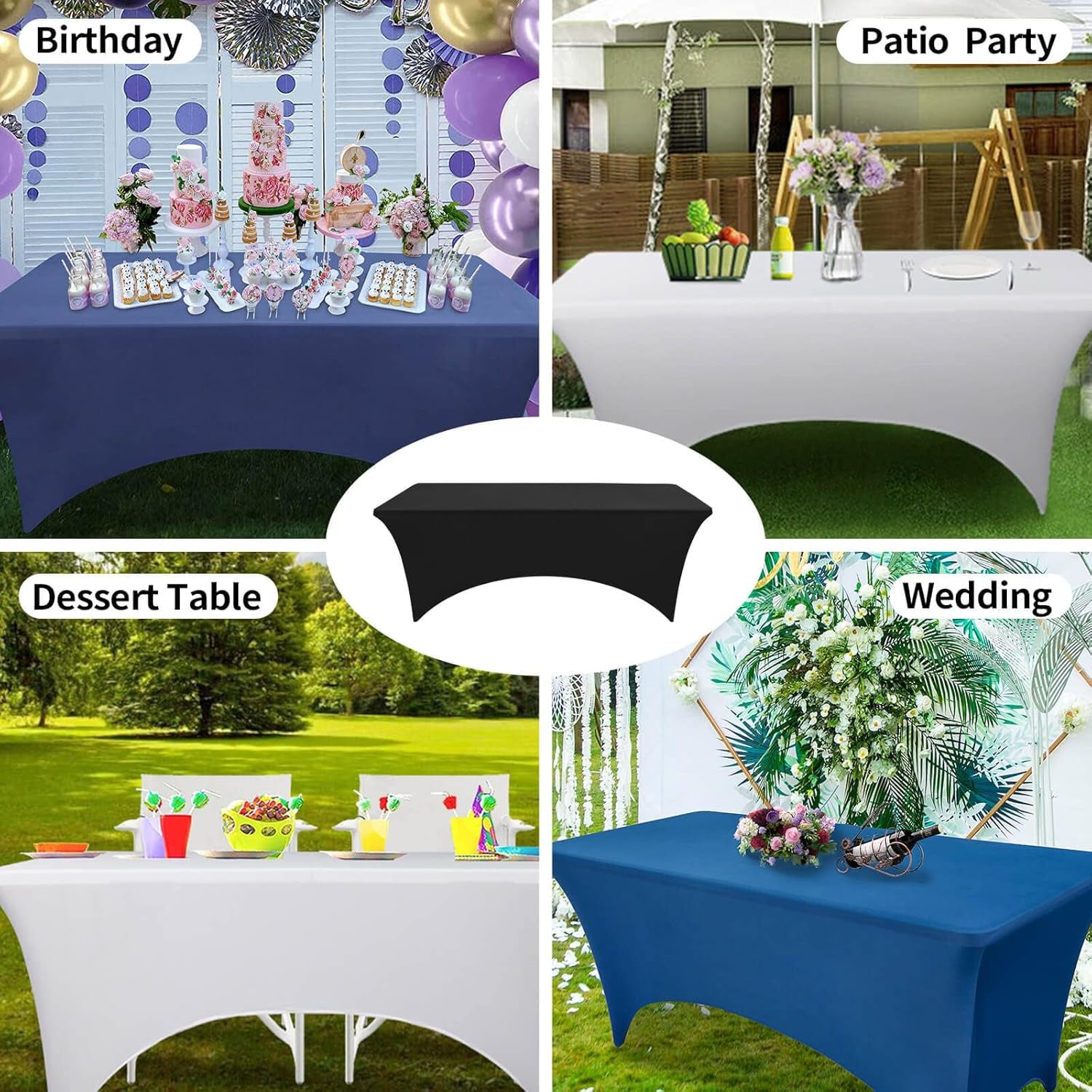 Fitted Rectangle Tablecloth White 8 Feet Table Clothes - Elastic Spandex Massage Bed Table Cover, Stretch Wrinkle Free Linens for Party, Wedding, Birthday, Banquet, Vendor