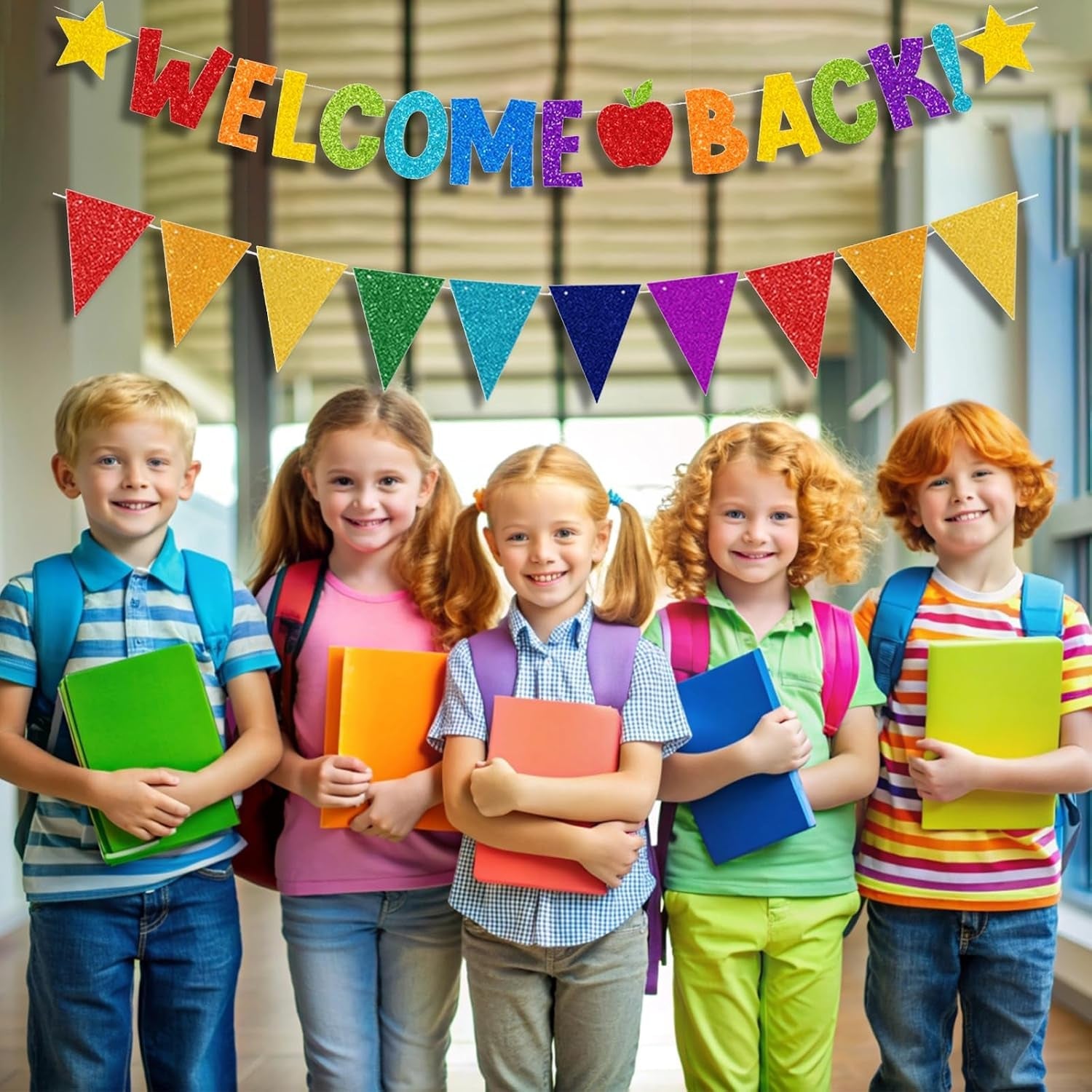 Welcome Back to School Banner Colorful Back to School Decorations Glitter First Day of School Banner for Wall, Hallway, Teacher Office Supplies
